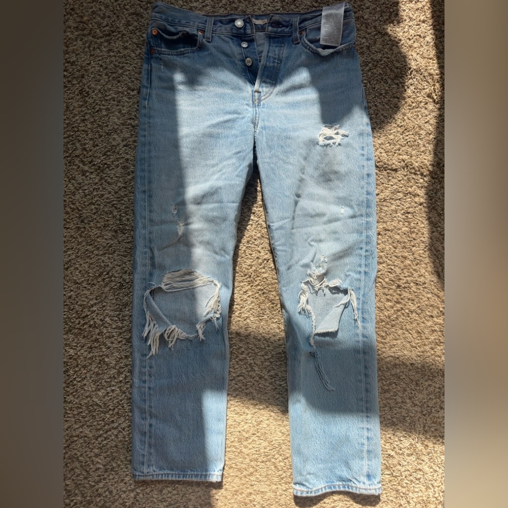 Levi Wedgie straight fit distressed jeans- the absolute best!